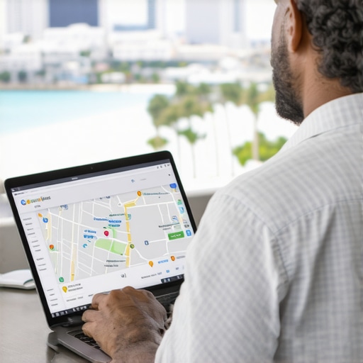 Analyzing Local SEO Insights in Long Beach Business owner reviewing Google Maps data for Long Beach SEO strategy.