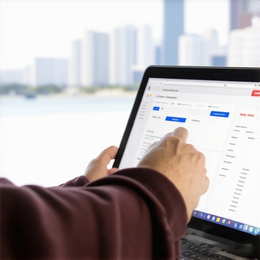 Analyzing Local Search Data in Long Beach Person reviewing local search analytics on a laptop with Long Beach cityscape