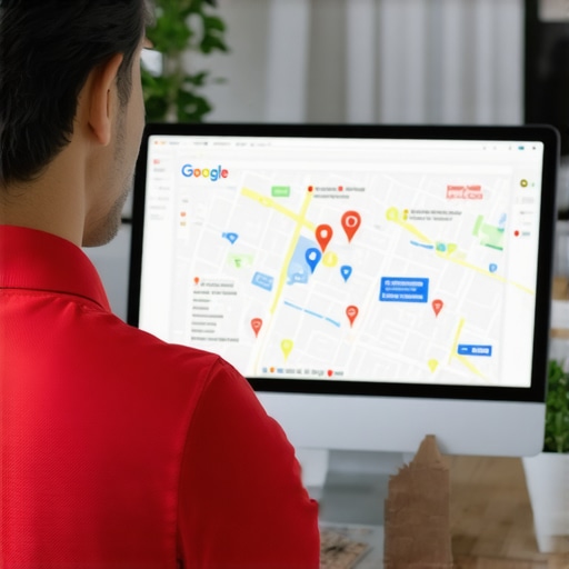 Local Business Optimization in Long Beach Business owner working on Google Maps profile with Long Beach landmarks in background