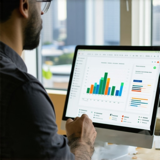 Optimizing Local SEO in Long Beach Business owner analyzing local SEO data on a laptop with Long Beach cityscape