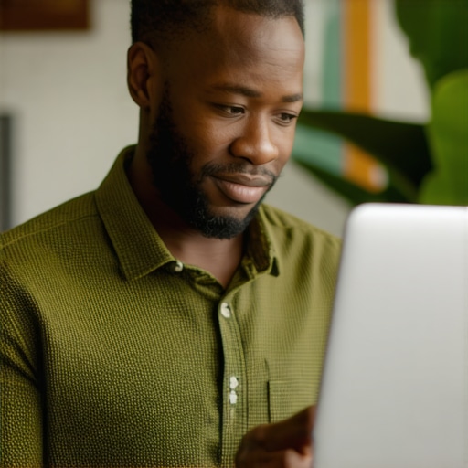 Optimizing GMB Profile in Long Beach Business owner optimizing Google My Business profile on laptop in Long Beach