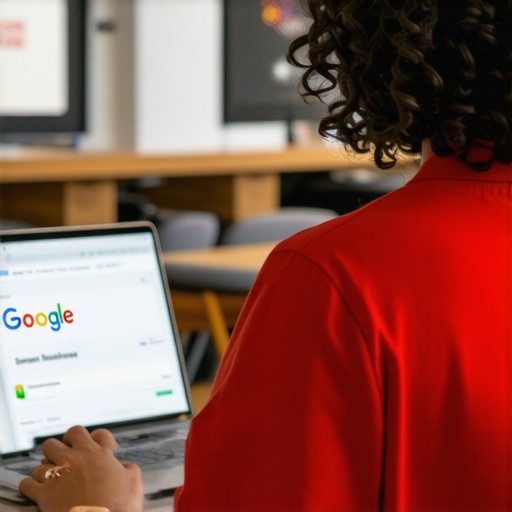 Business owner updating Google My Business profile on a laptop in Long Beach