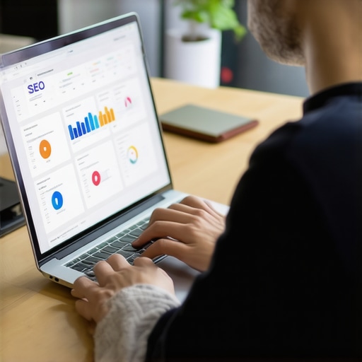 Person analyzing local SEO metrics with digital tools in an office