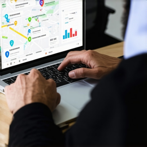 Person analyzing local SEO analytics and maps on a laptop screen