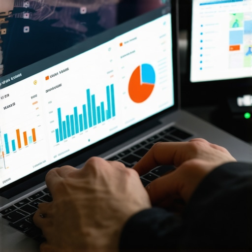 Person analyzing local search performance data on a laptop