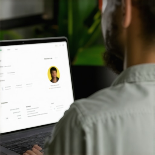 Business owner studying Google My Business analytics on a laptop in Long Beach