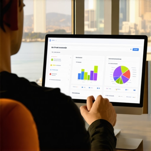 Person reviewing local SEO analytics dashboard on a laptop with Long Beach skyline