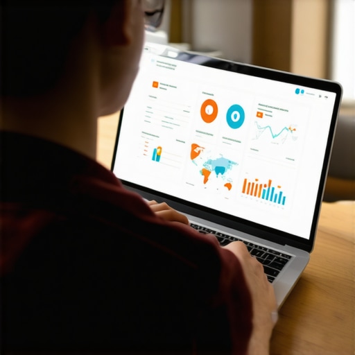 Person analyzing local SEO analytics on a laptop showing maps and rankings.