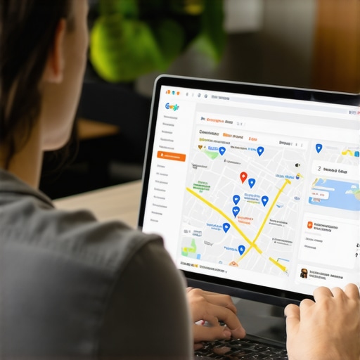 Business owner updating Google My Business profile on a computer in Long Beach.